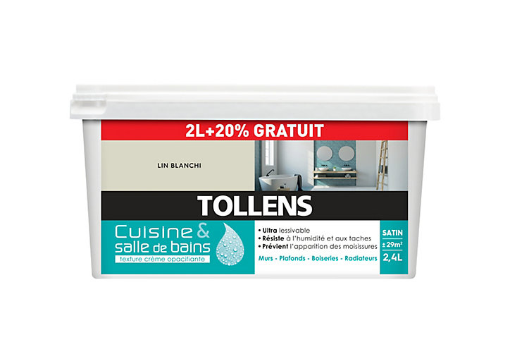 Peinture Cuisine et salle de bains Tollens beige Lin blanchi 2L+20%