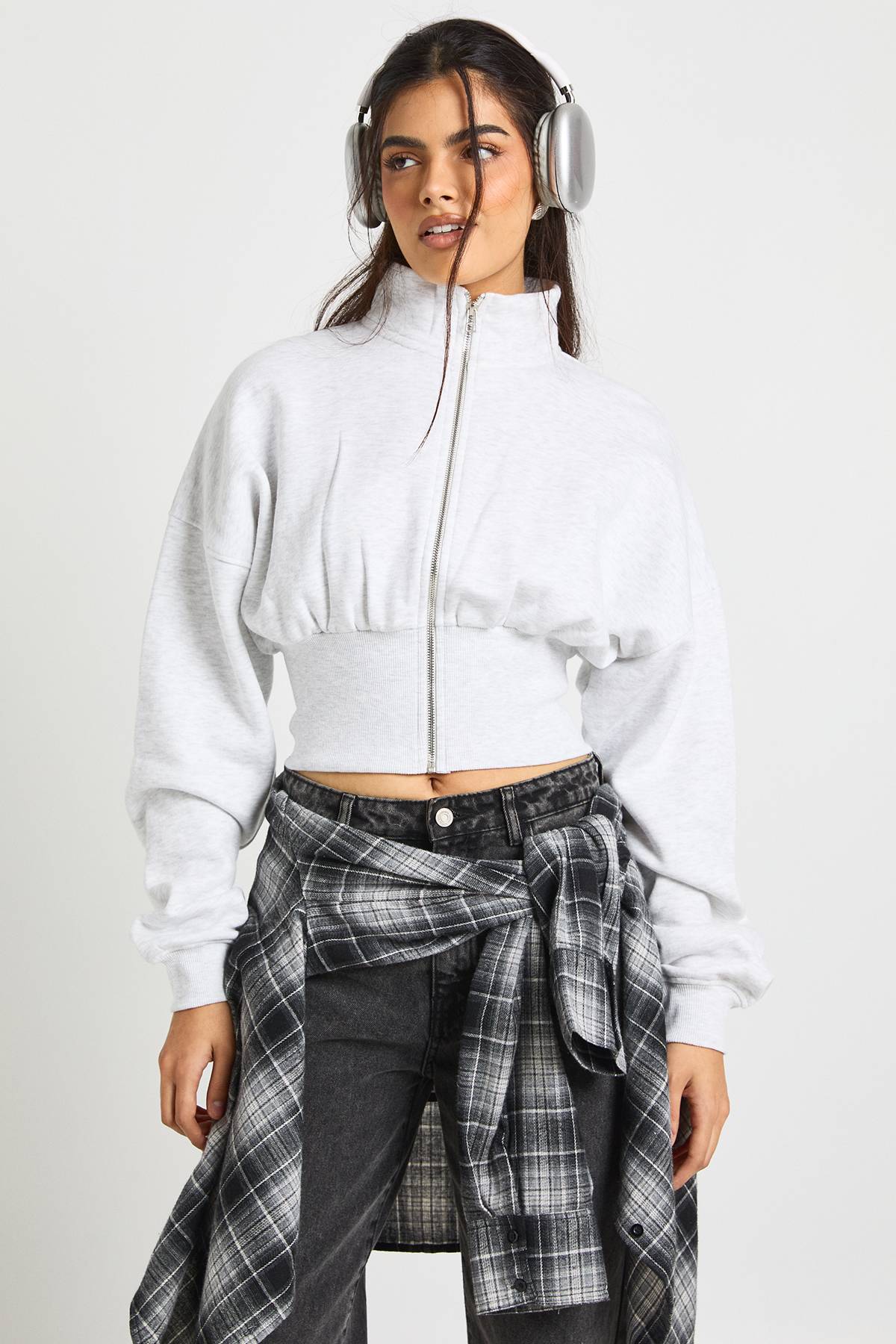 boohoo Veste Zippée Col Montant Taille Cintrée