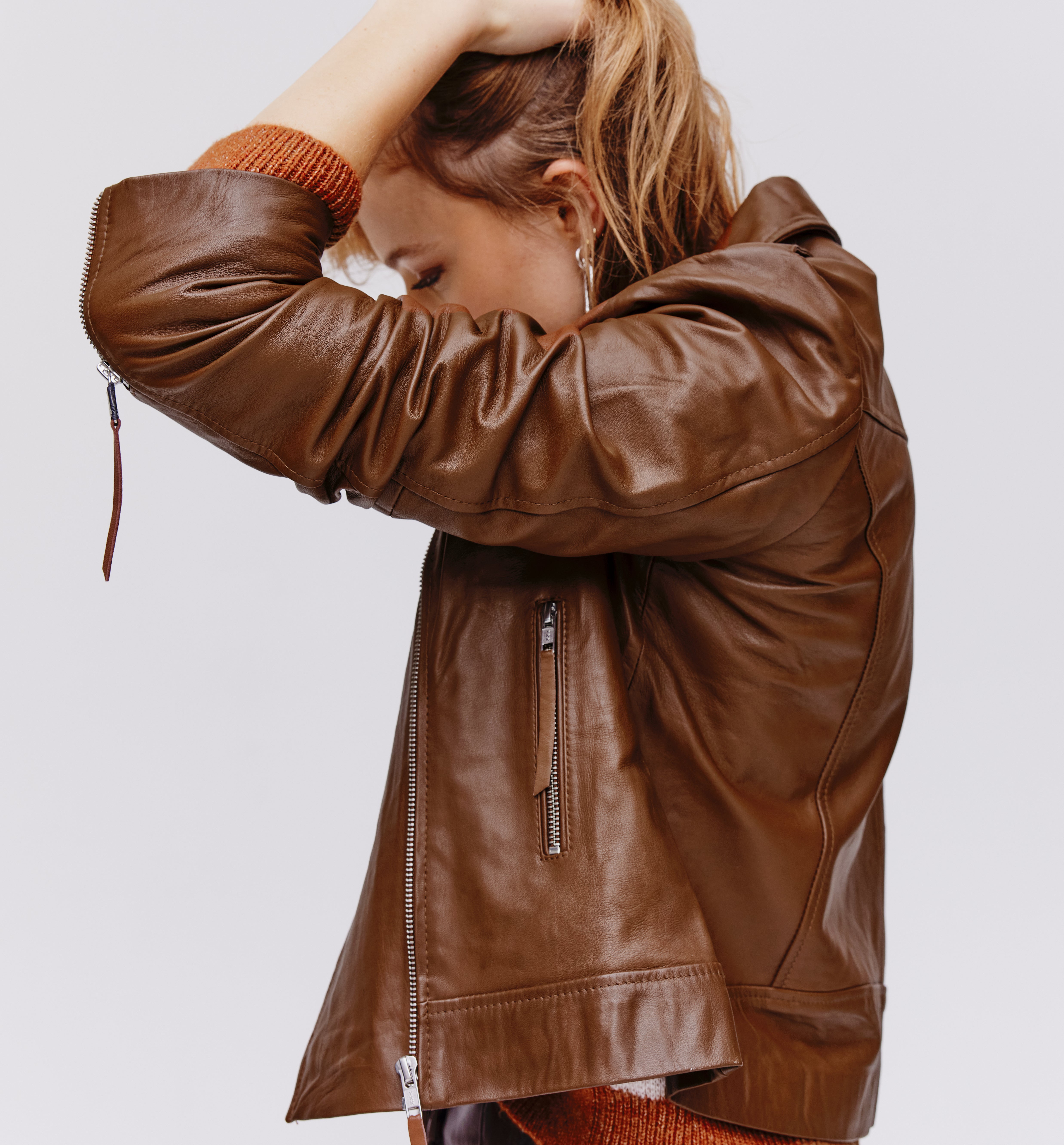 Blouson en cuir Femme - Cognac
