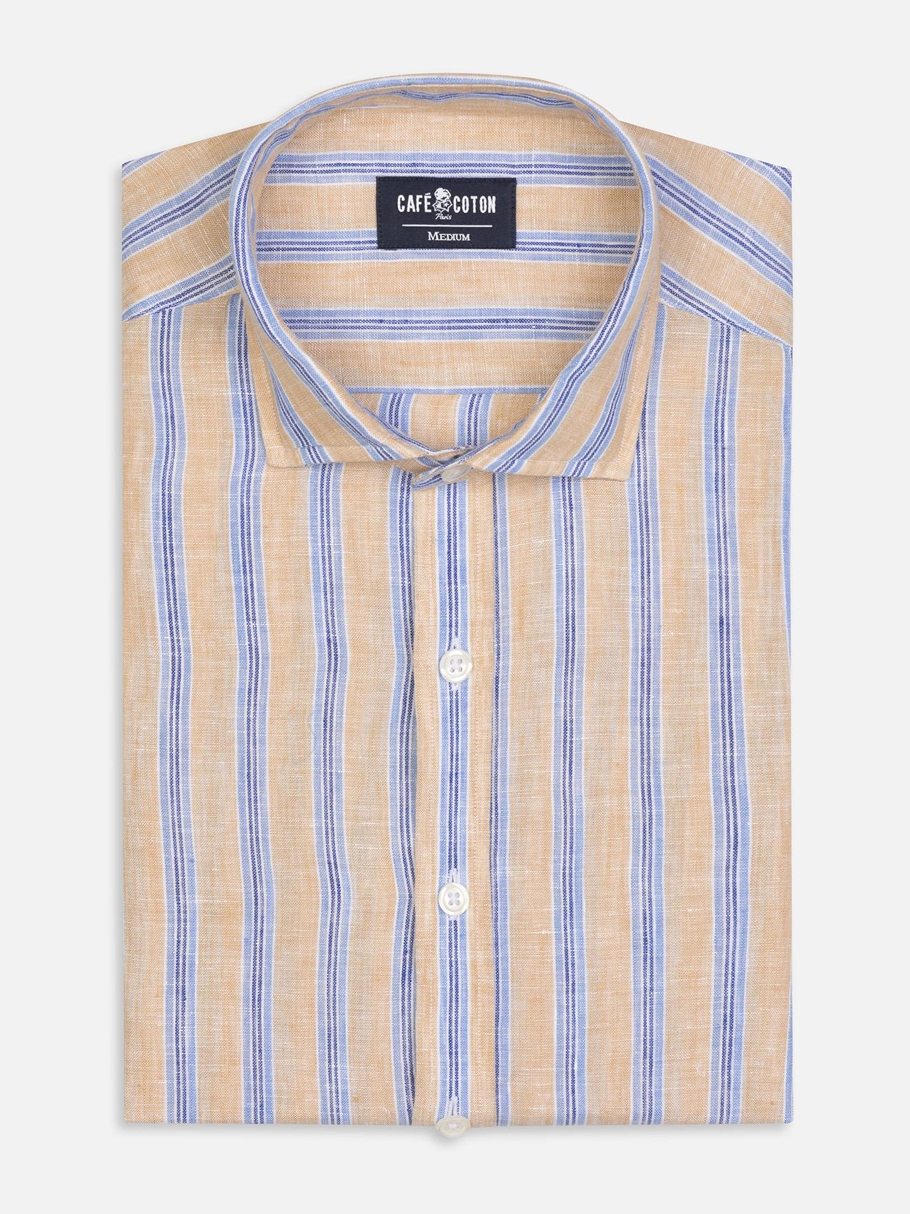 Chemise Ron en lin à rayures sable