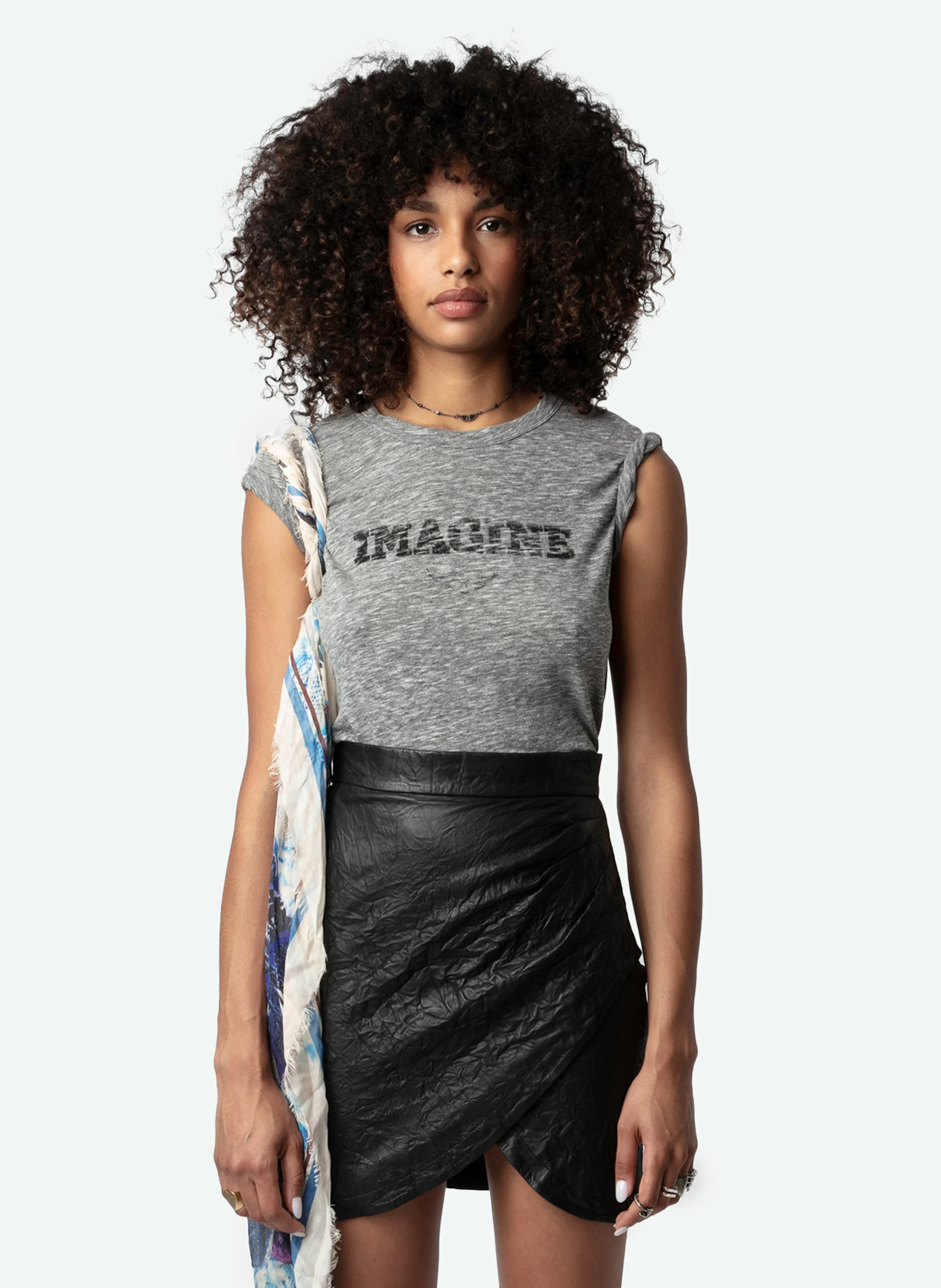 WOOP - Tee-shirt col rond en coton mélangé | Gris