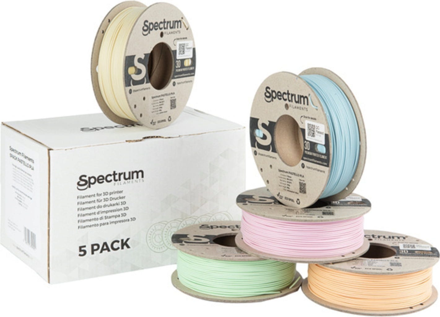 Spectrum  5er-Set Pastello PLA, 1,75 mm    Filamente auf ökologischen Pappspulen