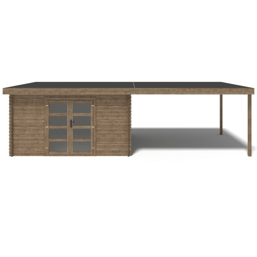 Abri de jardin en bois - 12m2 - 8x3m - traité - ep. 28mm - couleur: marron