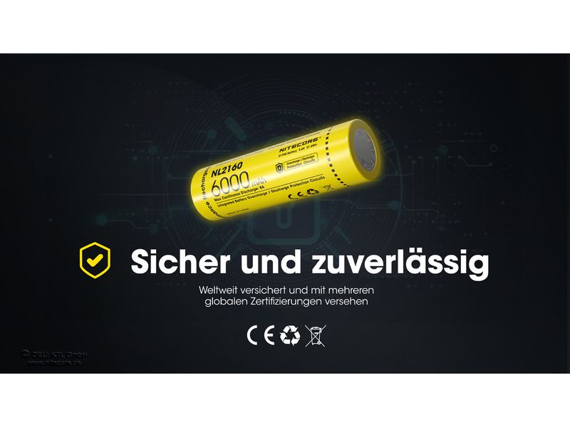 Nitecore Akku NL2160 6000 mAh Akku für verschiedene Nitecore-Stirnlampen