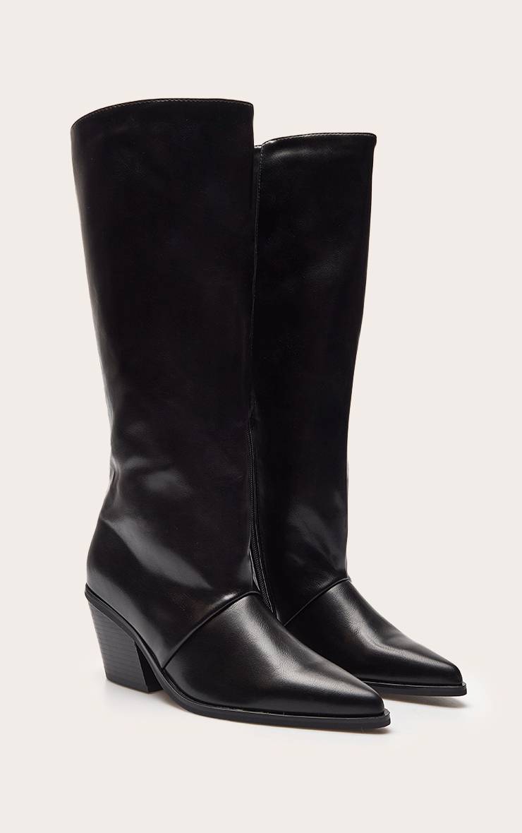 Noir Botte Haute À Talon Cubain Bloc En Synthétiquecuir