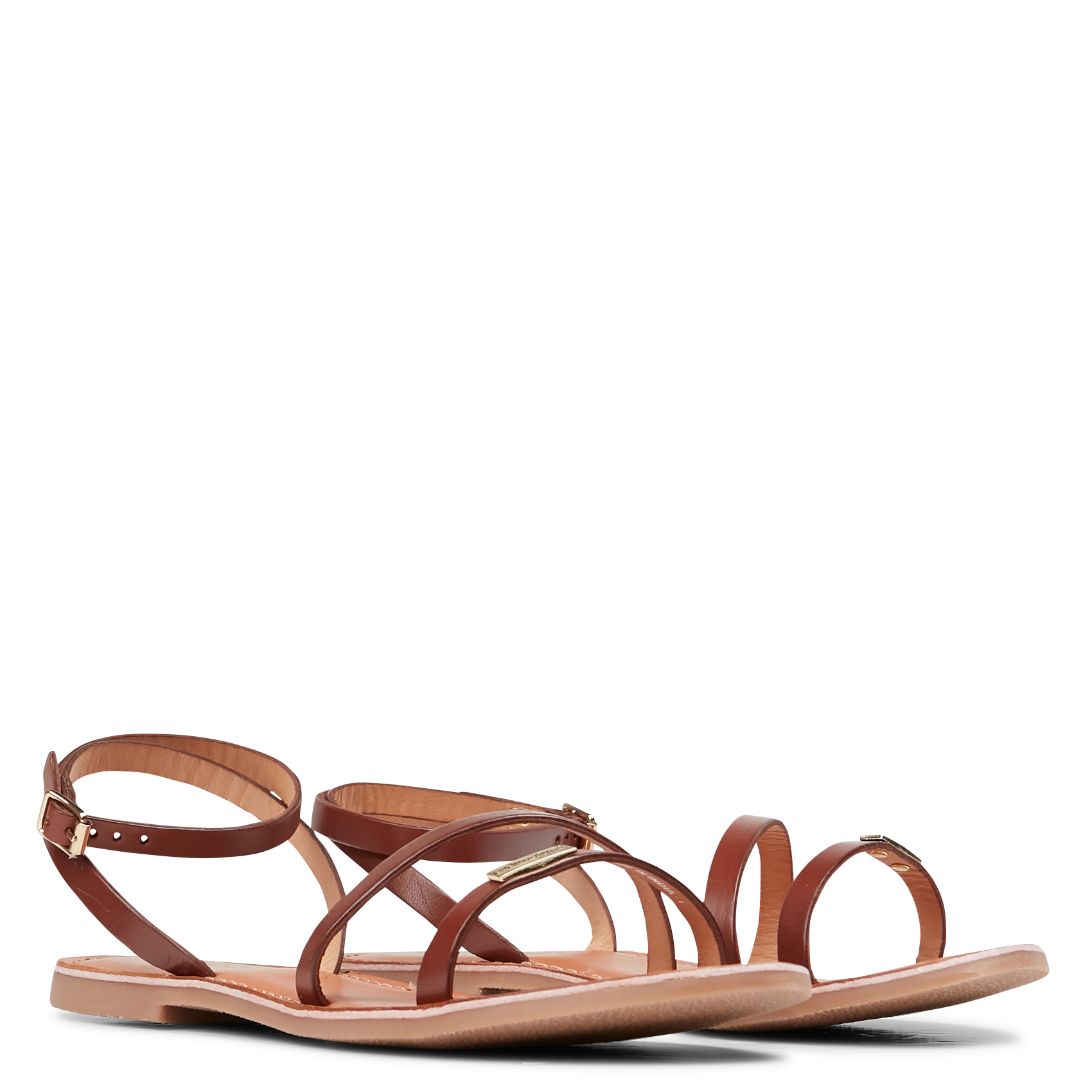 HANAK - Sandales plates en cuir | Marron