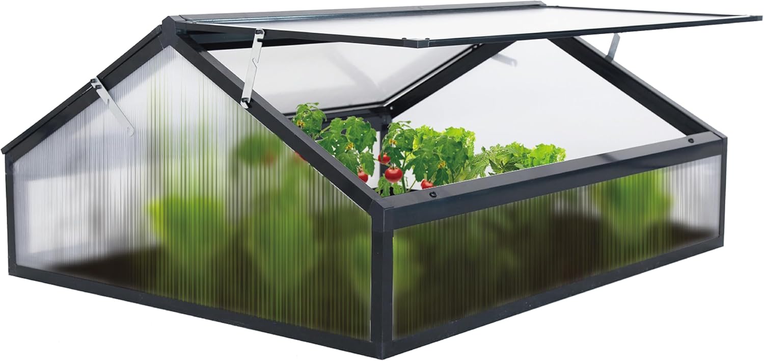 Alu Mini-Gewächshaus Frühbeet lichtdurchlässig Tomatenhaus Pflanzenhaus Treibhaus Pflanzbeet 117x97X53cm (Schwarz)