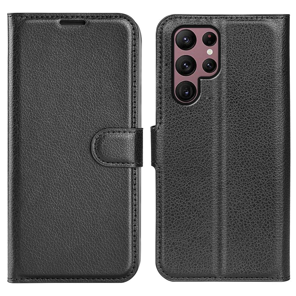 Samsung Galaxy S23 Ultra 5G Leder Tasche Flip Cover Litchi Look - Schwarz