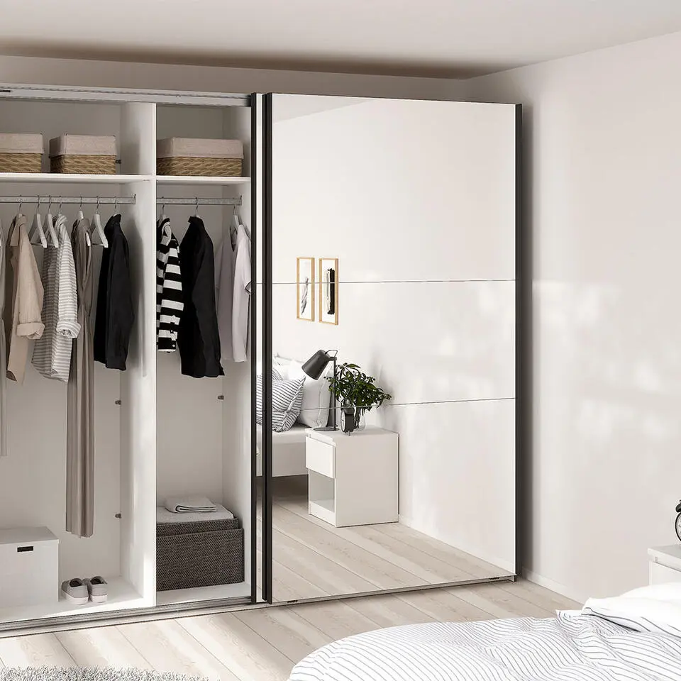 Hioshop Como schuifdeurkast 2 deuren met spiegel 245x220cm mat grijs