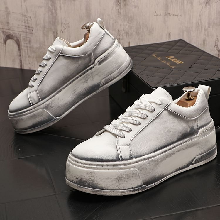 Mr Ozera - Platform Washed Lace Up Sneakers