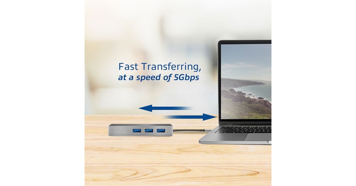 ACT Connectivity3-Poorts USB-C 3.2 (USB 3.0) Hub met Gigabit ethernet poort usb-hub  (Grijs)