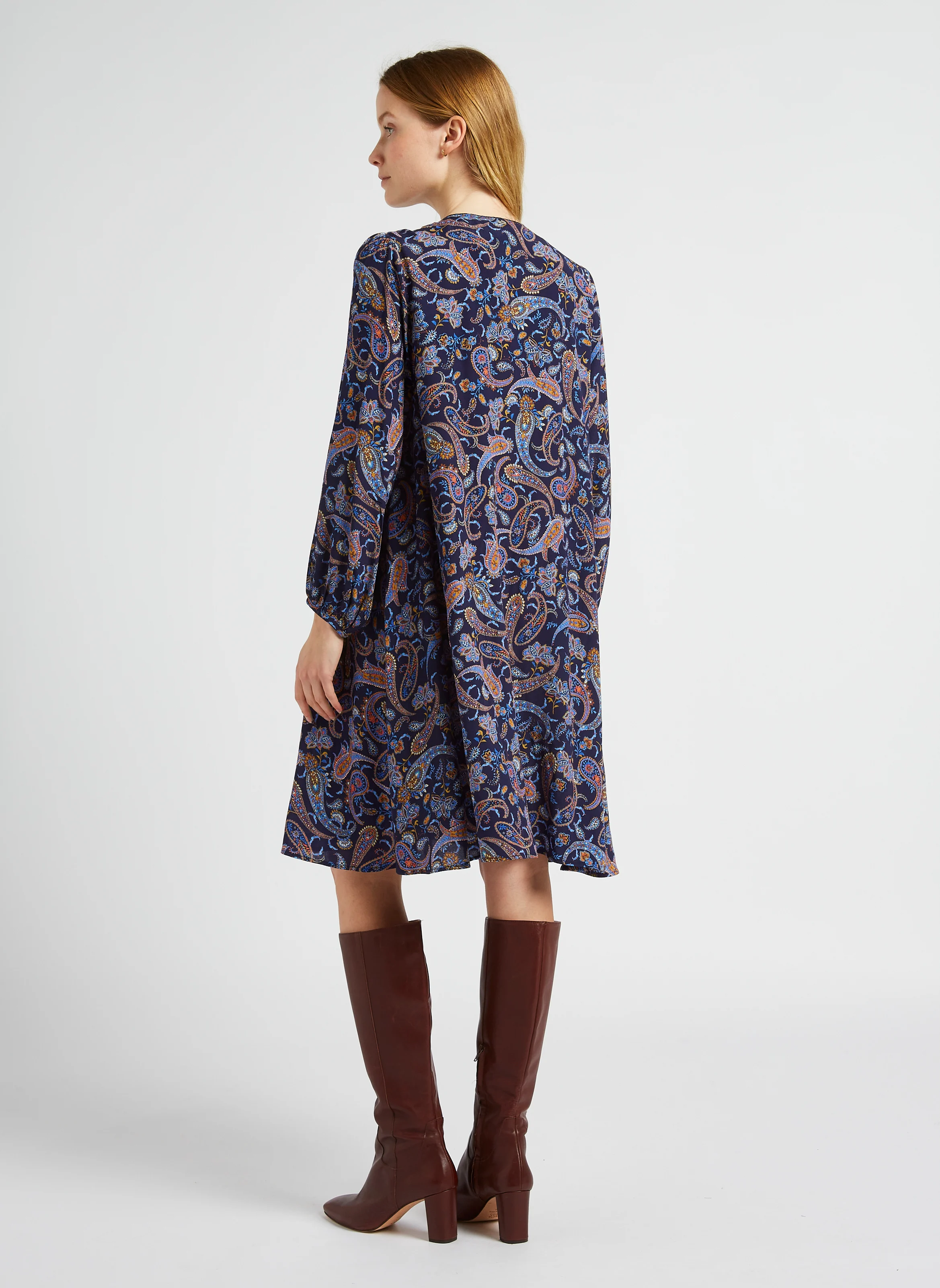 RIOMY - Robe évasée à col rond | Bleu