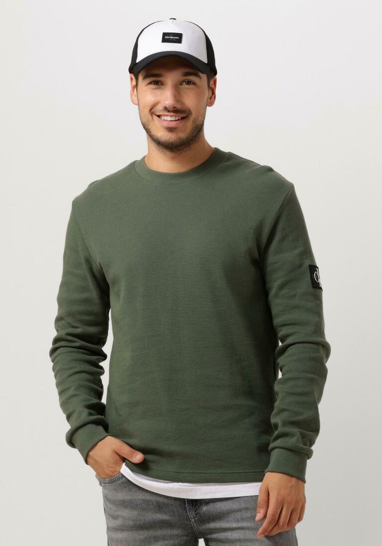 CALVIN KLEIN donkergroene calvin klein trui waffle ls tee