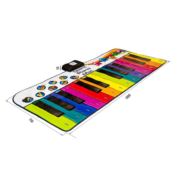 XXL dansemattepiano - 180 cm interaktiv lekematte med 8 instrumentlyder og opptaksfunksjon