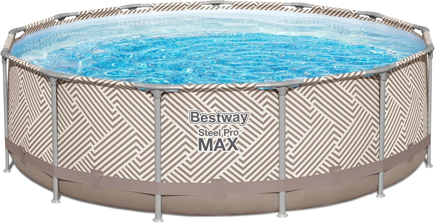 Bestway Steel Pro MAX Frame Pool Komplett-Set mit Filterpumpe Ø 396 x 107 cm, Op Art-Design, rund