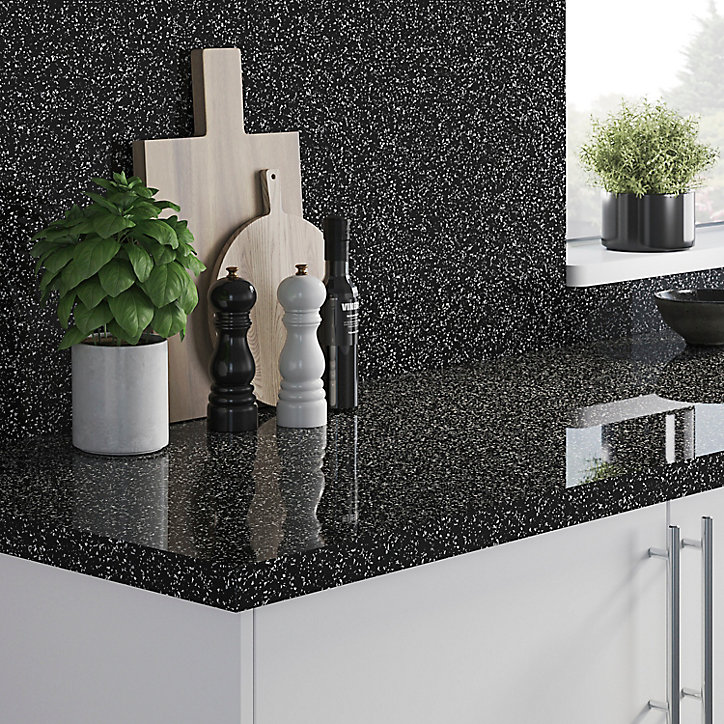 Crédence de cuisine noir et blanc GoodHome Berberis l. 200 cm x H. 60 cm x Ep. 3 mm