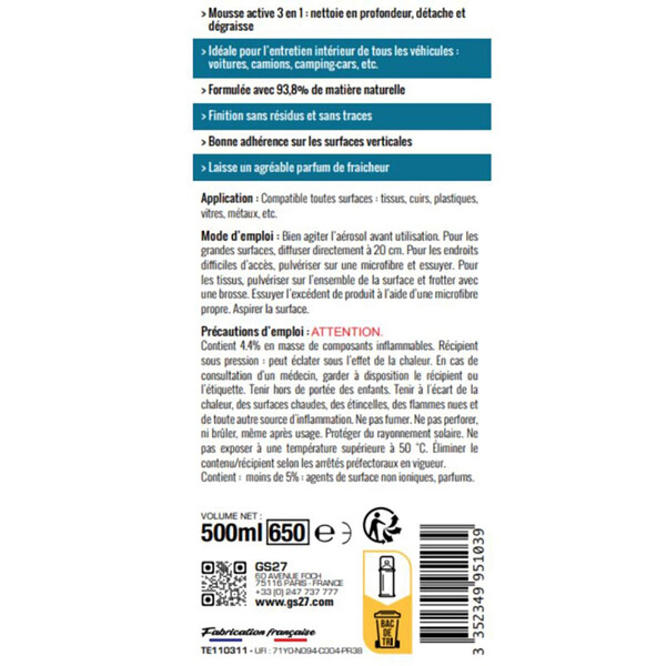 GS27 - Mousse nettoyante multi-usages 500 ml