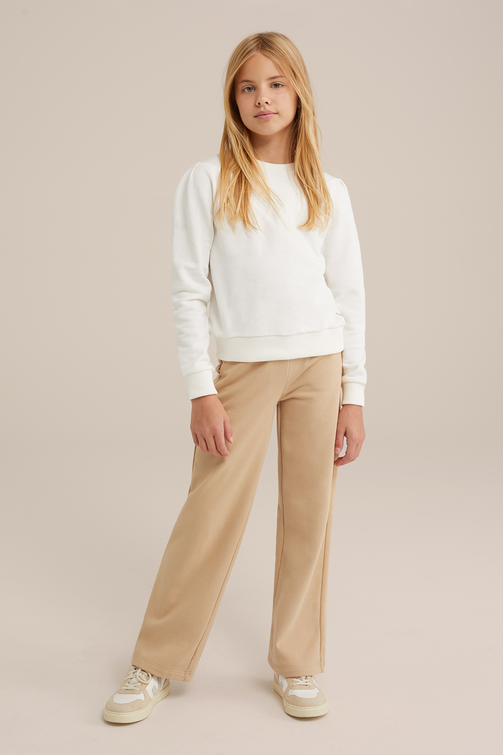 Meisjes straight fit joggingbroek WE Fashion Beige