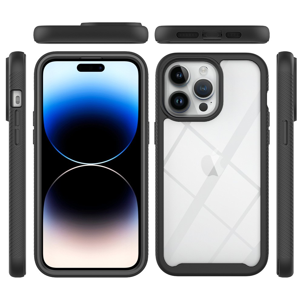 (2-tlg.) iPhone 15 Pro Max Hybrid TPU Hülle mit PET-Schutzfolie - Schwarz / Transparent