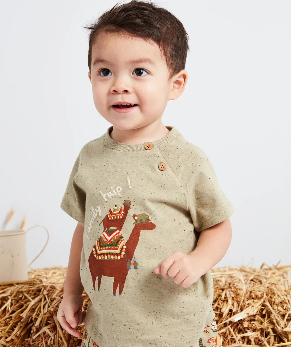 T-SHIRT BÉBÉ GARÇON VERT AVEC ANIMATION BRODÉE