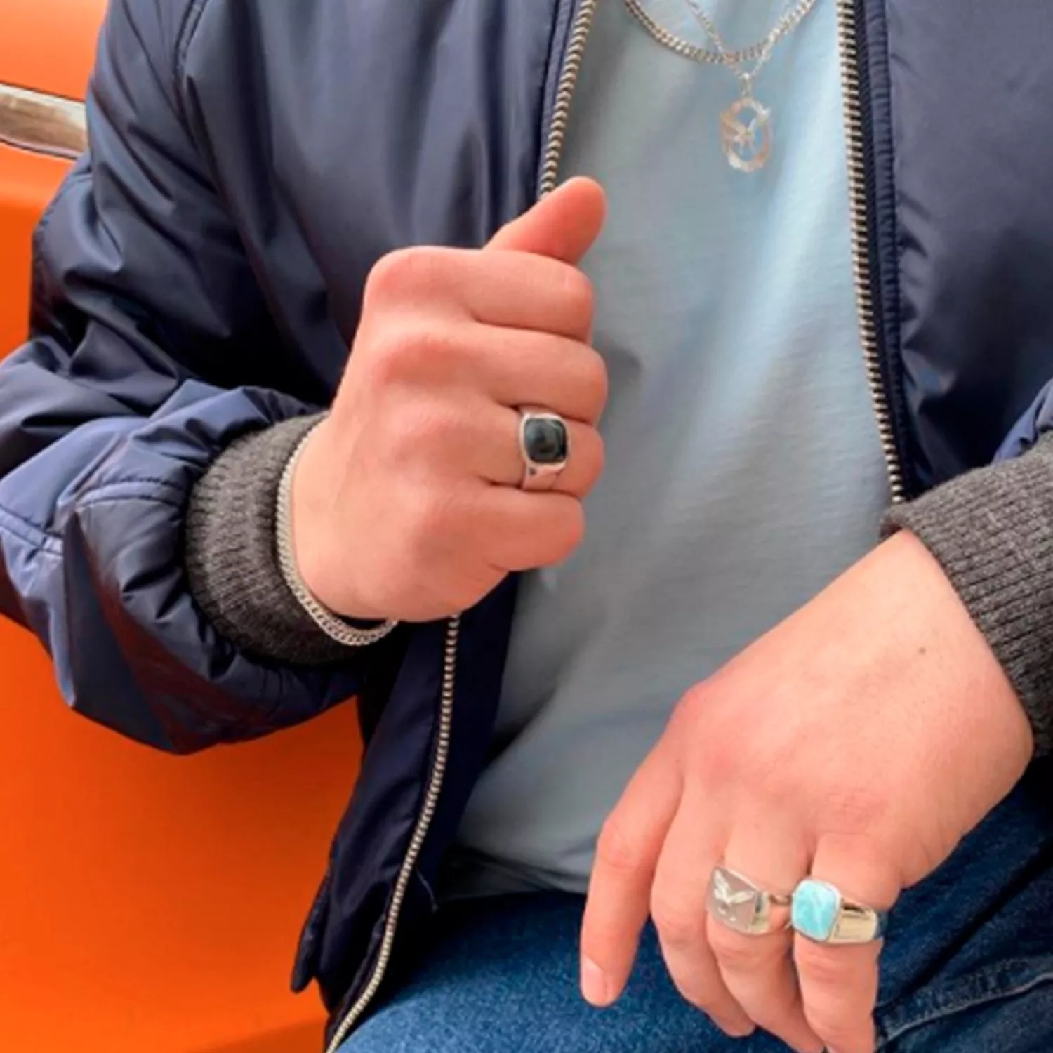 IX Studios Cushion Signet Hawks Eye Ring 22 kt. Sølv DMN0282RHHE