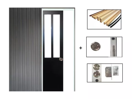 Porte Coulissant Atelier Noir H204 X L83 + Systeme De Galandage Et Kit Finition Inclus Gd Menuiseries