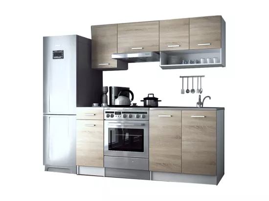 Cuisine complete Viki bois chene vif 180 cm 5 elements 18 mm