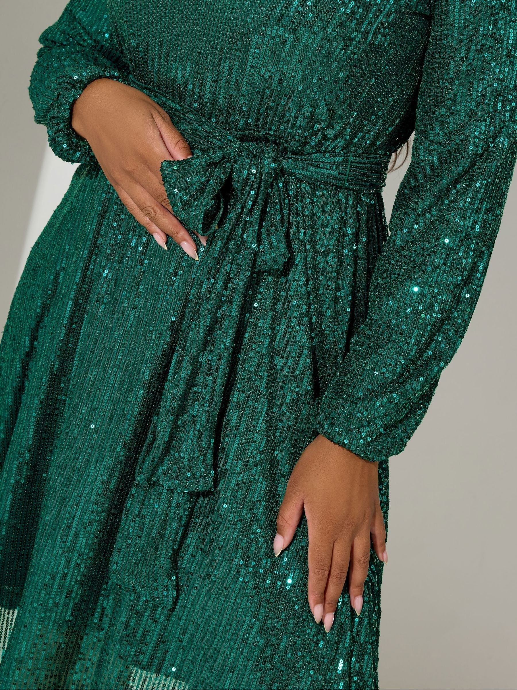 Groen - Yours Curve London Sequin Long Sleeve Skater Midi Dress