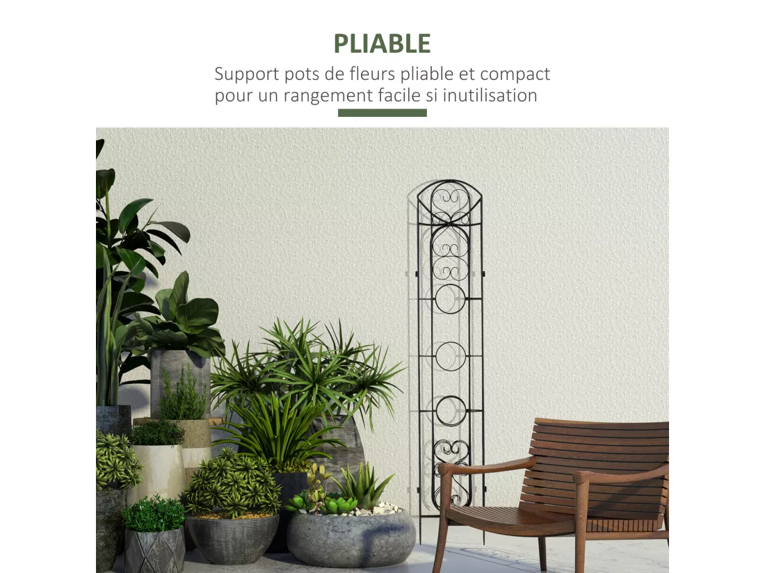 Étagère de pots de fleurs plantes en métal style fer forgé - support de plantes pliable métal à planter - 5 pots fleurs inclus