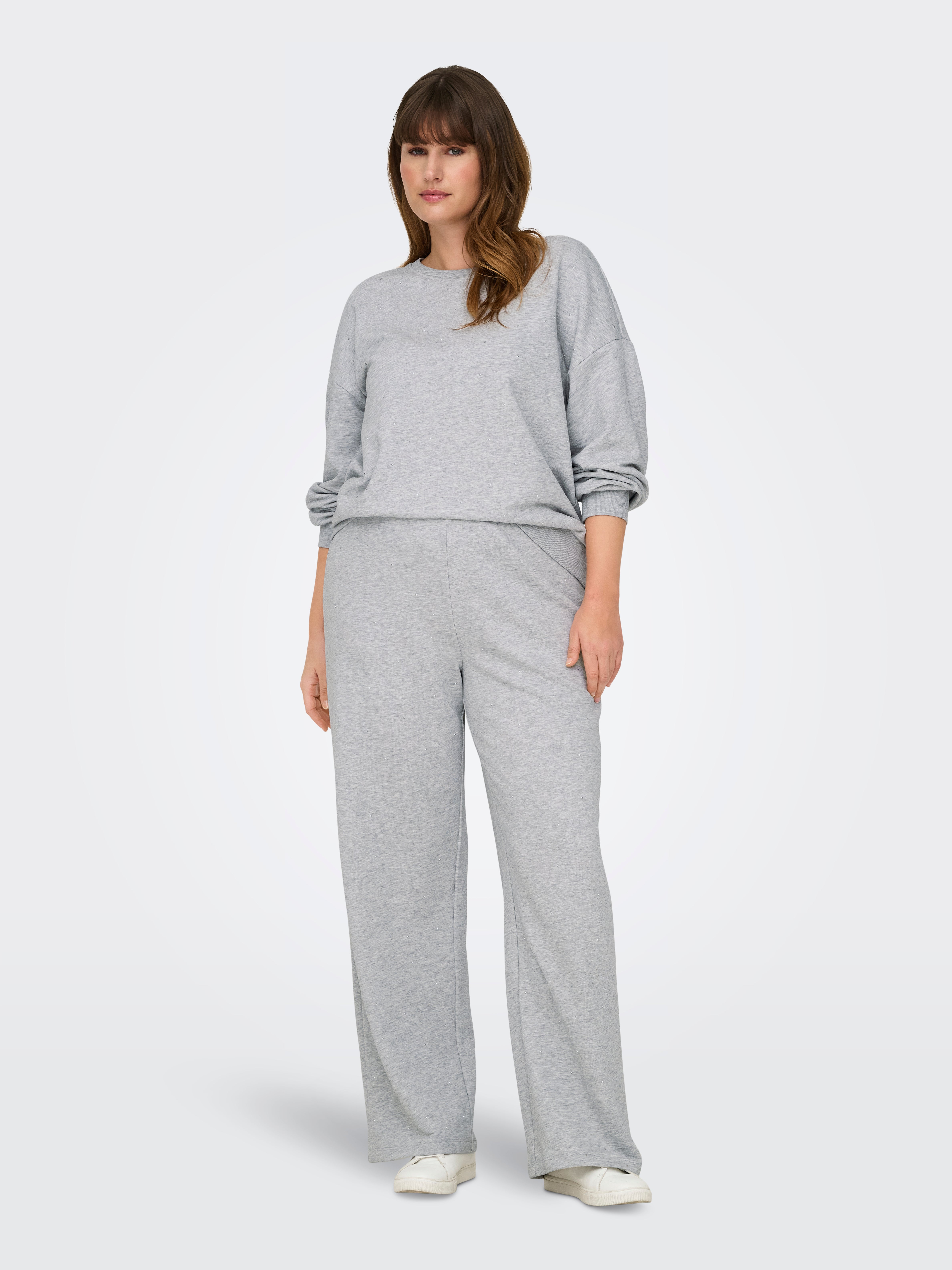 CARRONDA Mittlere Taille Normal geschnitten Hose mit weitem Beinschnitt Light Grey Melange