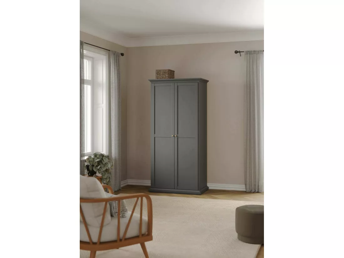 Garde-robe 2 portes Dschen, Meubles de chambre, Penderie de plain-pied, Placard à vêtements, 96x61 h201 cm, Gris