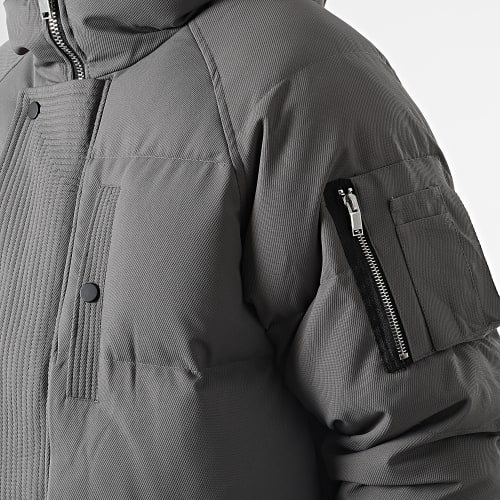 Doudoune Longue Capuche 23212 Gris Anthracite