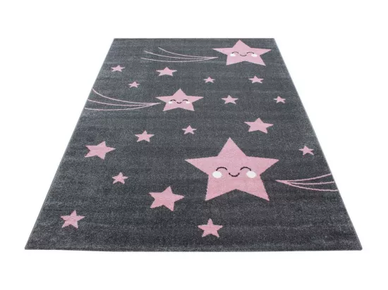 Tapis enfant 120x170 rectangle tissé rose et gris KID STARS