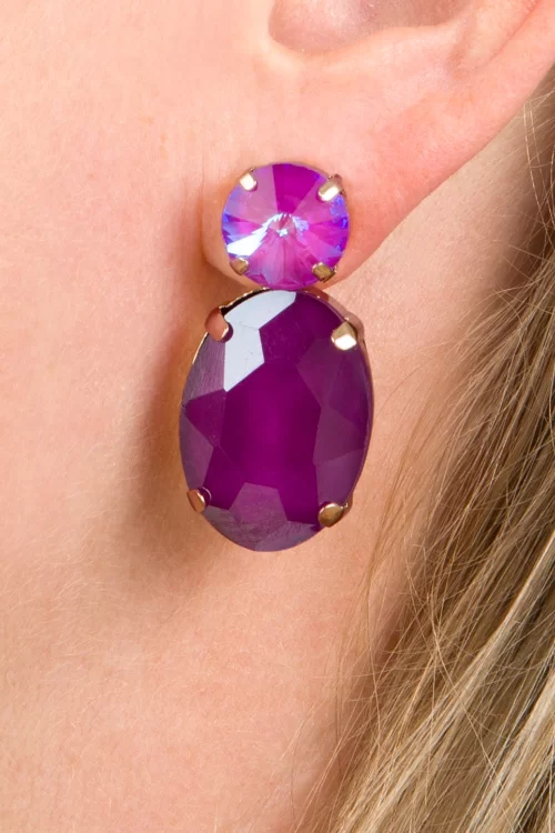 Day&Eve by Go Dutch Label Round stone oorbellen in fuchsia