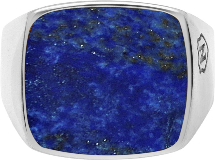 Nialaya Men's Silver Signet Ring with Blue Lapis Silver