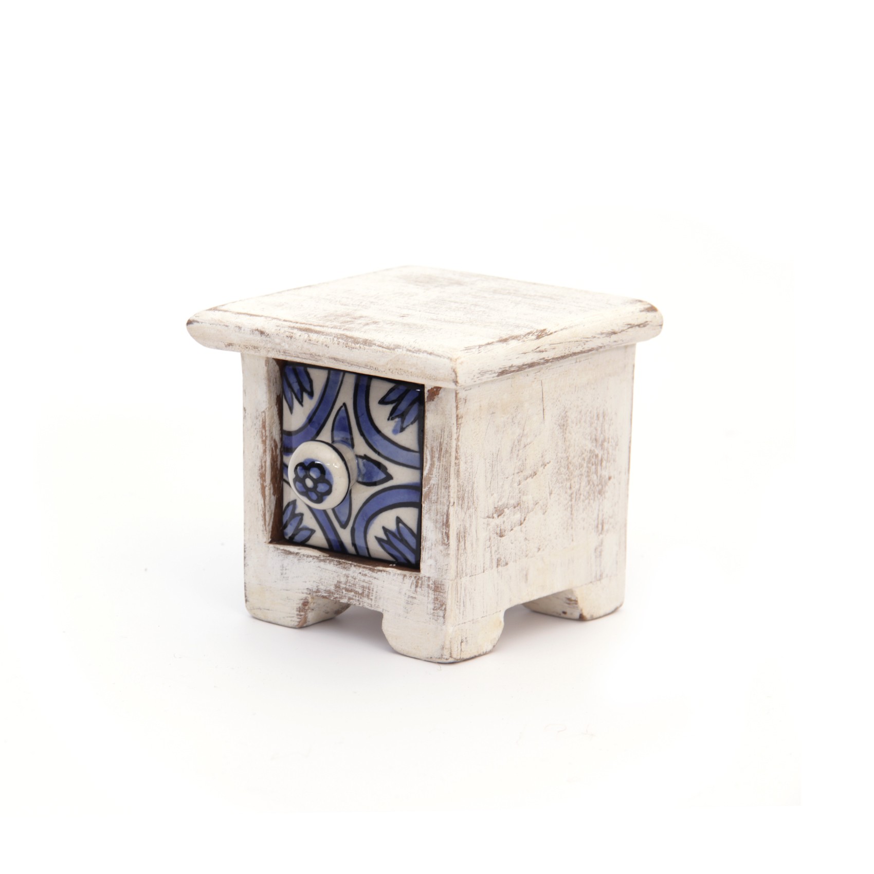 Schubladentruhe mit 1 Schublade, weiß/blau, L 10 cm, B 10 cm, H 9 cm von fischer's lagerhaus