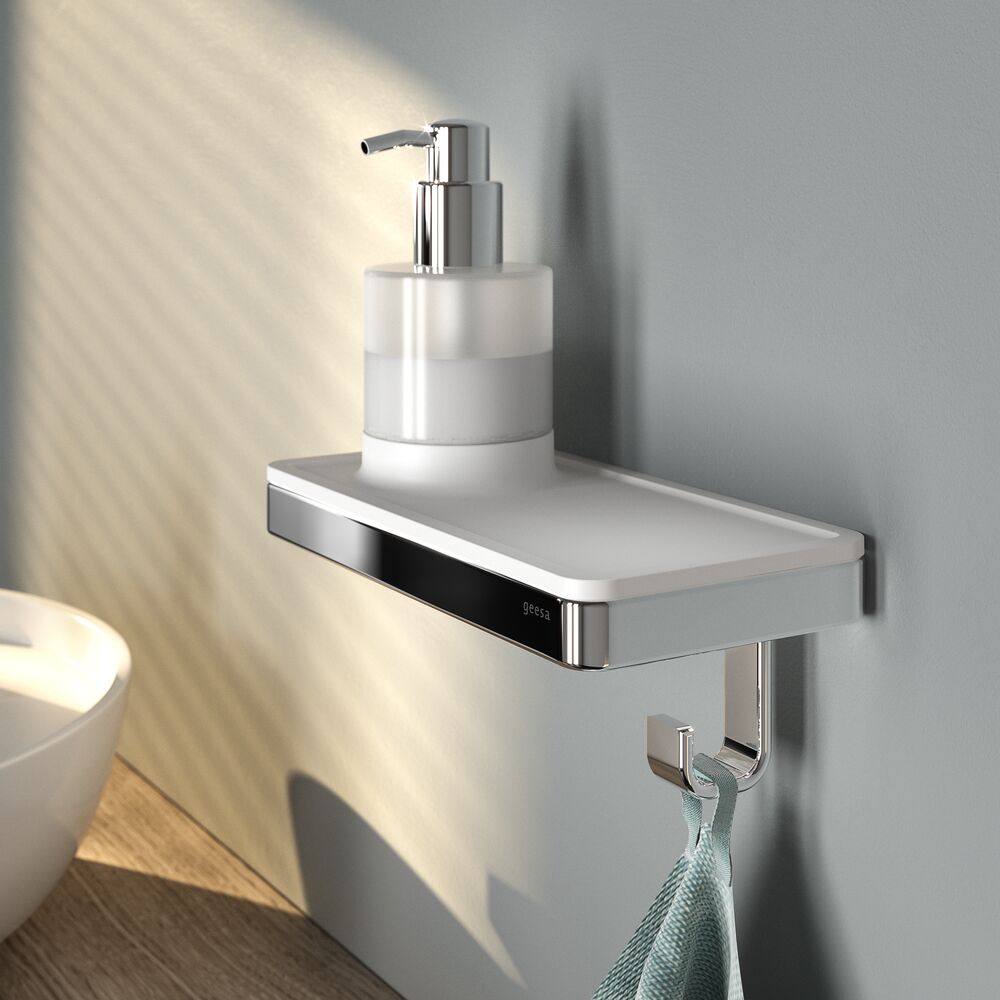 Geesa Frame zeepdispenser met planchet en handdoekhaak wit/chroom