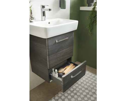 Pelipal Quickset 328 badkamermeubelset, BxHxD 80 x 200 x 39 cm, grafiet getextureerd front (horizontaal patroon), met keramische wastafel en wandkast 328.050002