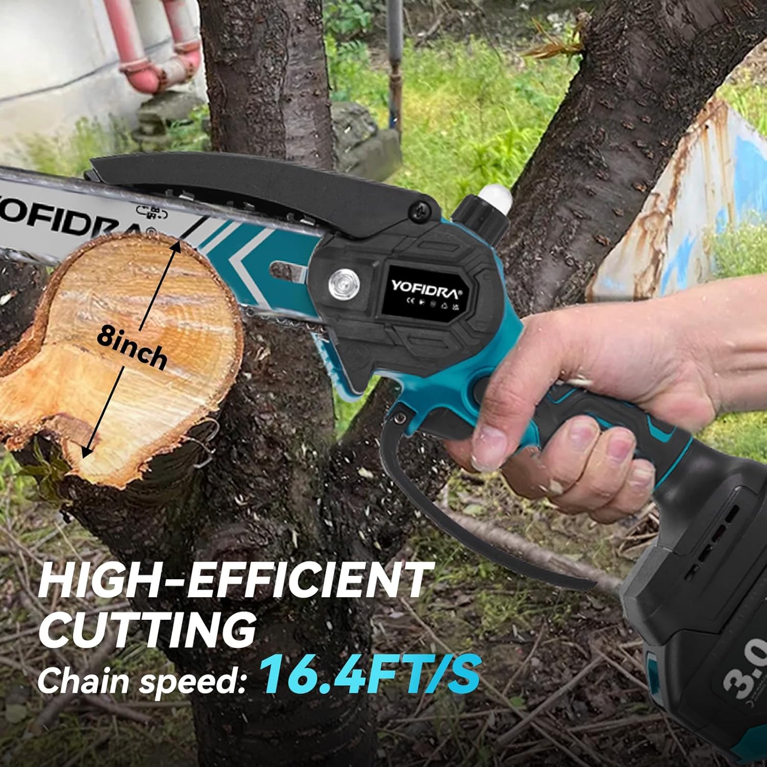 Yofidra 8 Zoll Elektrische Kettensäge mit Teleskopstange & 30mm Elektrische Astschere, Hochentaster Akku mit 2x3000mAh Akkus, 4-in-1 Gartenwerkzeug Set mit akku und ladegerät, Max. Reichweite bis 4,2m