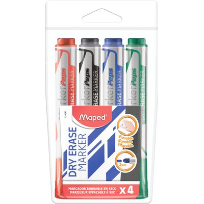 Maped Jumbo - Pochette de 4 marqueurs effaçables à sec - pointe ogive