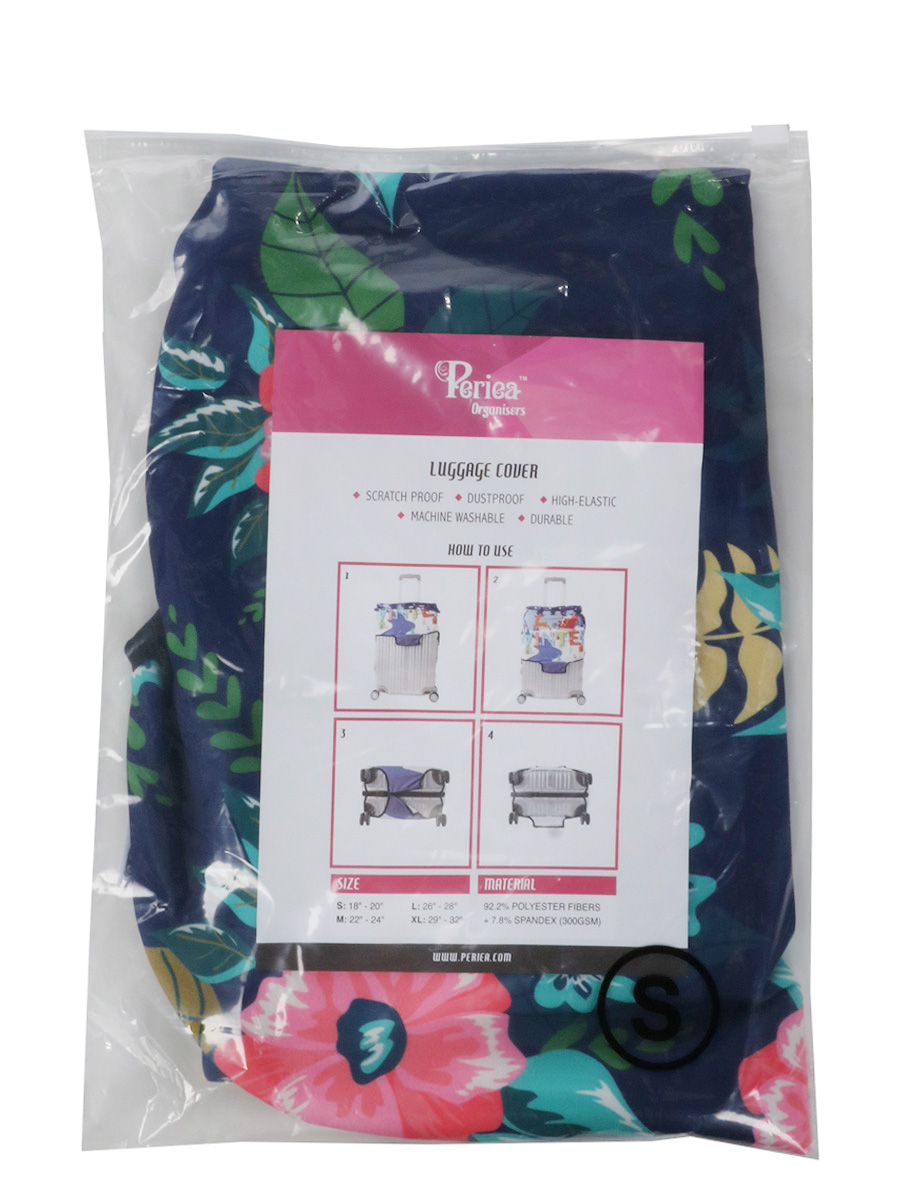Housse de valise Periea Dark Blue with Flowers S