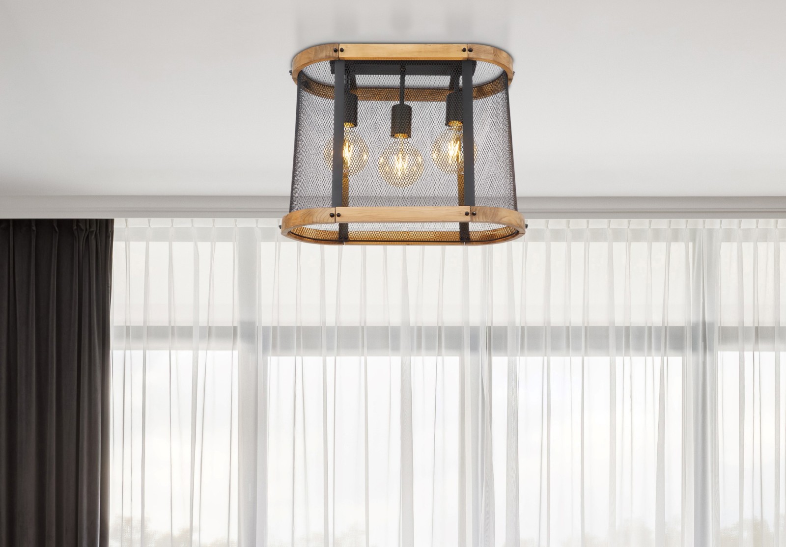 Deckenlampe - schwarz matt - Holz - Metall- 45 cm