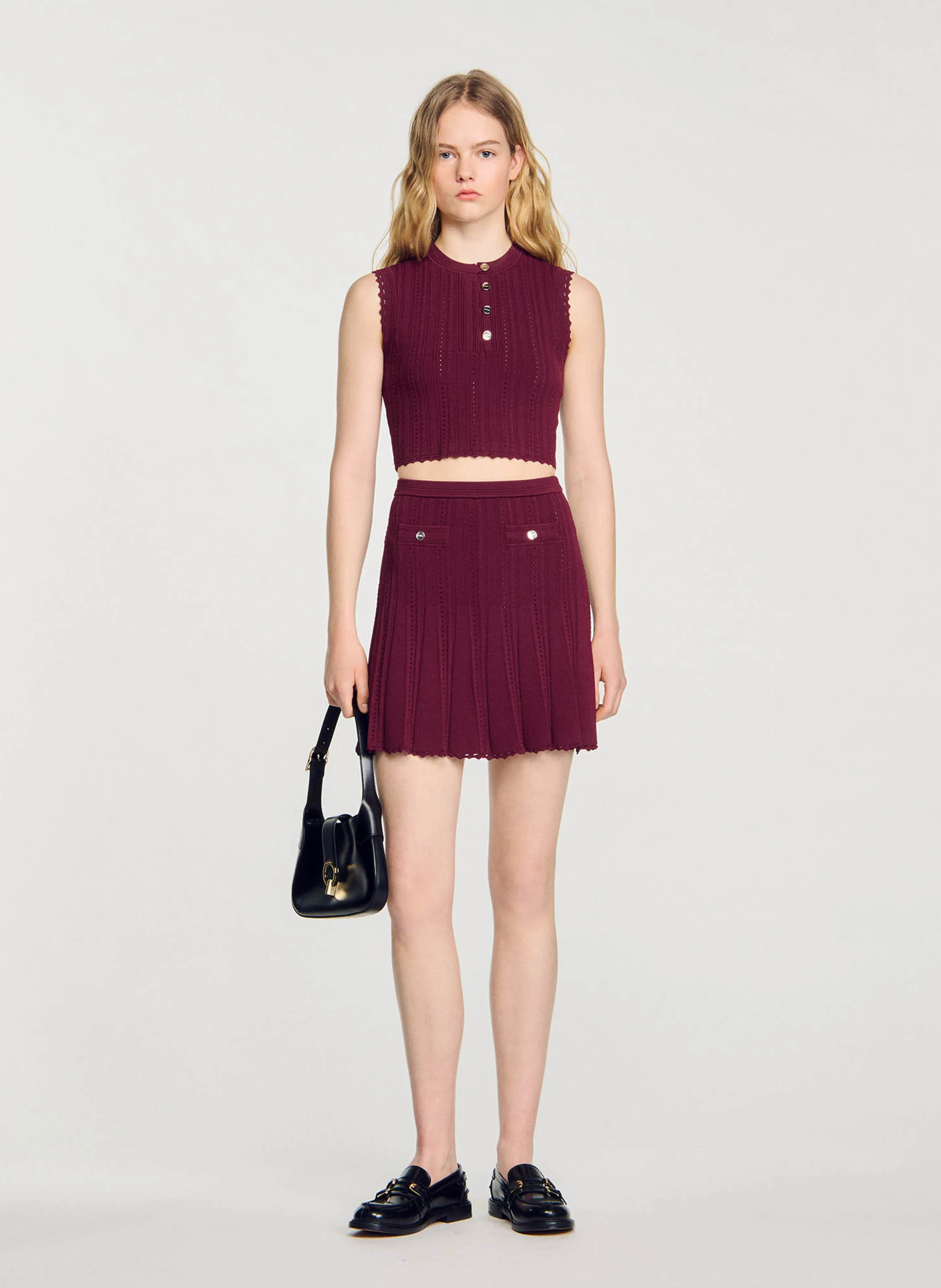 Top col rond en maille | Rouge