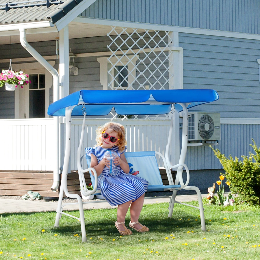 Outsunny Kinder Hollywoodschaukel mit dem winkelverstellbaren Verdeck blau