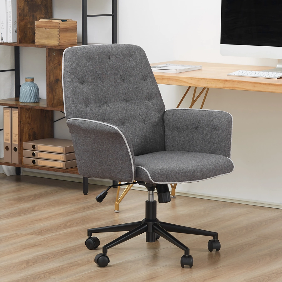 HOMCOM Bürostuhl mit Wippfunktion, aus Webstoff und Polyester, gemütlich dunkelgrau