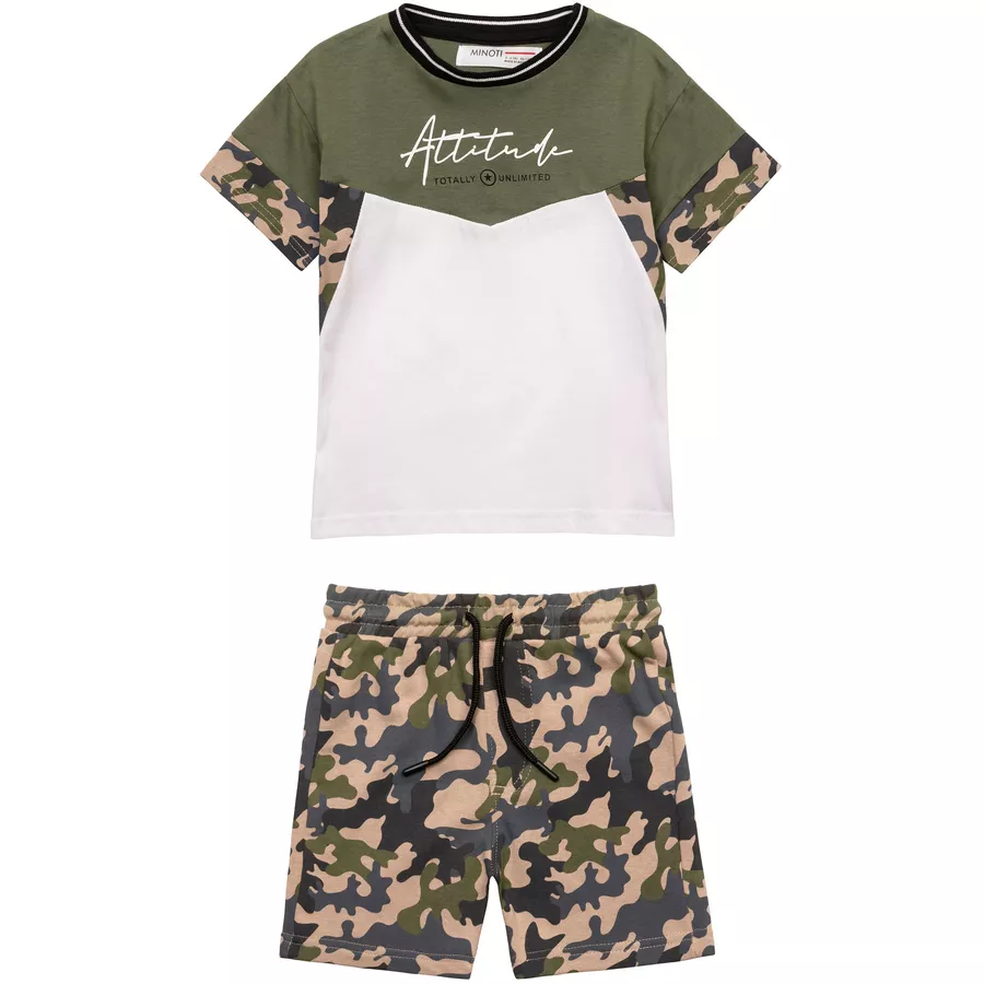 MINOTI T-Shirt und Shorts im Set KhakigrünWeiß