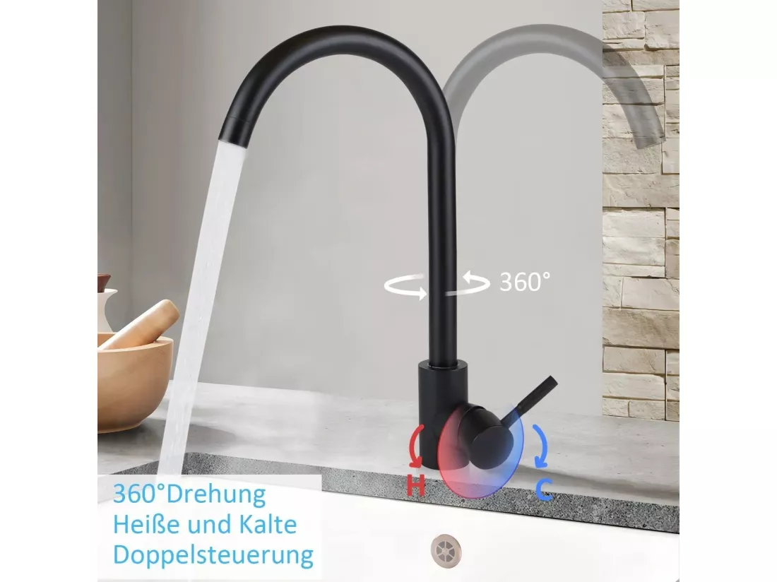 NETTLIFE robinet de cuisine robinet haute pression robinet d'évier de cuisine en acier inoxydable pivotant à 360°