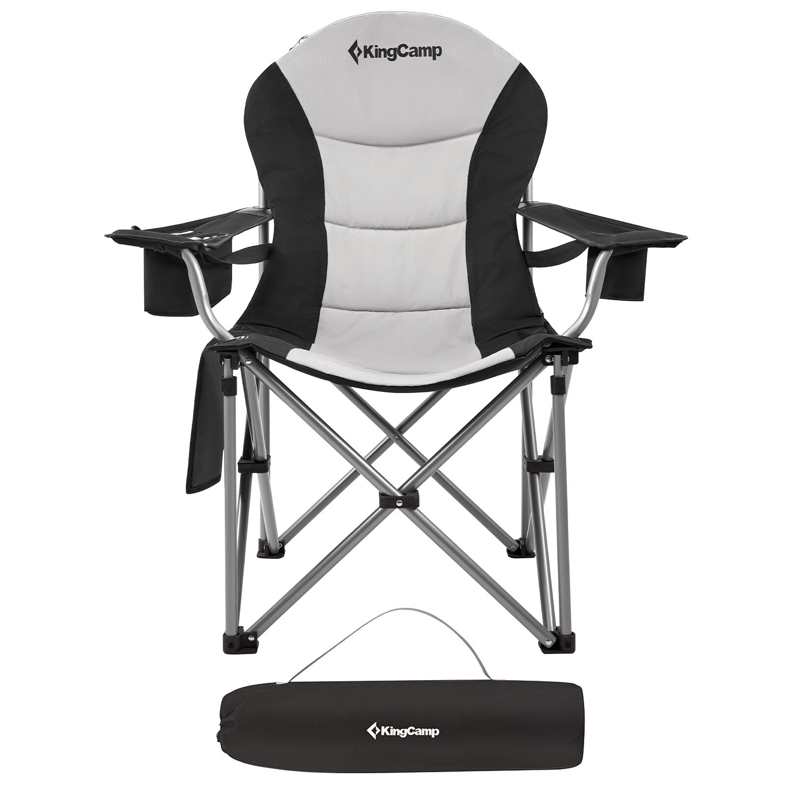 KINGCAMP Camping Falt Stuhl Klapp Sessel Garten Angel Outdoor Kühltasche 160 kg Farbe: Black/Light Grey