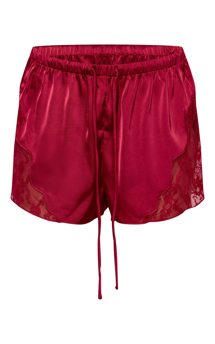 Rouge Vin Short En Satin À Lacets Avec Cordon De Serrage