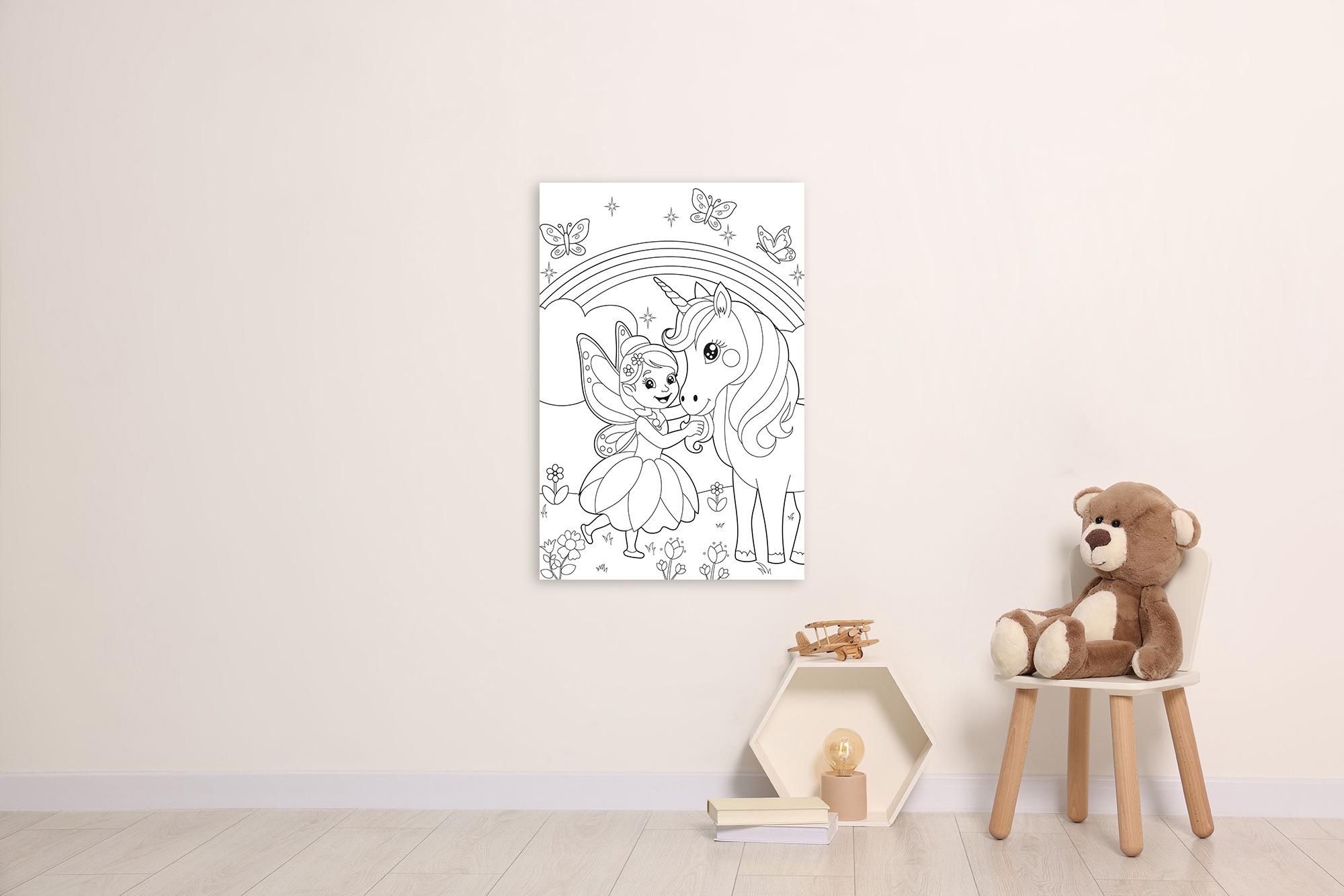 queence Bild »Fee und Einhorn« Blumen | Blumenbilder | Blätter | Blätterbilder | Einhorn | Feen | Felder | Figuren | Mädchen | Märchen | Märchenbilder | Regenbogen | Reitbilder | Wichtel | klassische Fantasie 1 Stk. tlg. DIY Wandbild aus Dibond